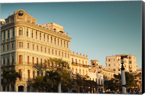 Framed Cuba, Havana, Havana Vieja, Hotel Saratoga, sunset Print