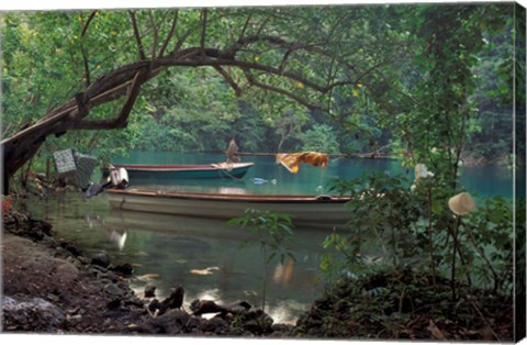 Framed Blue Lagoon, Jamaica, Caribbean Print