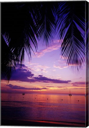 Framed Sunset on the beach, Negril, Jamaica, Caribbean Print