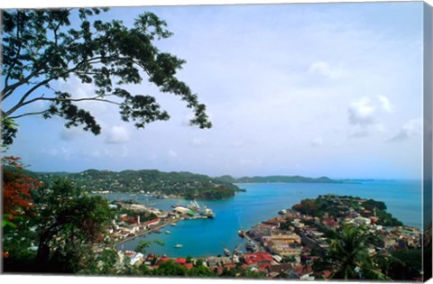 Framed View from Mountain of St Georges, Grenada, Caribbean Print