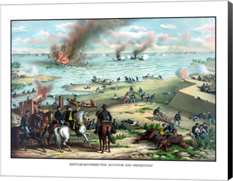 Framed Naval Battle of the Monitor and The Merrimack Print