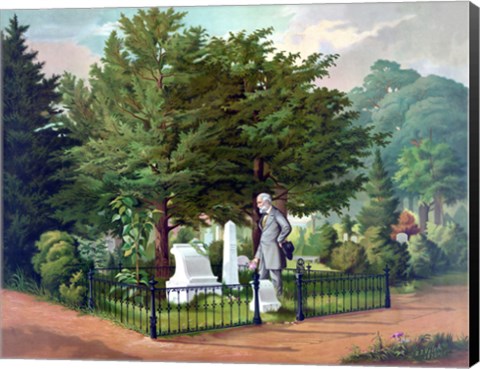 Framed General Lee Visiting the Grave of General Thomas Jackson (color) Print