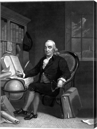 Framed Benjamin Franklin in His Study Print