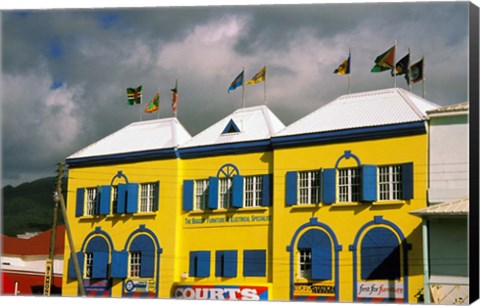 Framed Bright Colorful Building, St Kitts, Caribbean Print