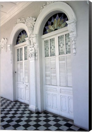 Framed Historic District Doors with Stucco Decor and Tiled Floor, Puerto Rico Print