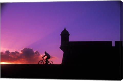 Framed Sunset Bike Ride at El Morro Fort, Old San Juan, Puerto Rico Print