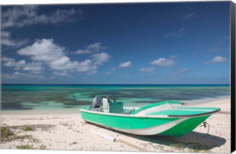 Framed Boat and Turquoise Water on Pillory Beach, Turks and Caicos, Caribbean Print