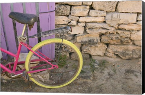 Framed Colorful Bicycle on Salt Cay Island, Turks and Caicos, Caribbean Print