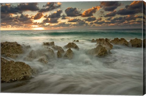 Framed Cayman Islands, Waves near George Town, sunset, beach Print