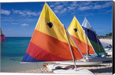 Framed Sailboats on the Beach at Princess Cays, Bahamas Print