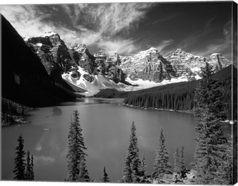 Framed Wenkchemna Peaks reflected in Moraine lake, Banff National Park, Alberta, Canada Print