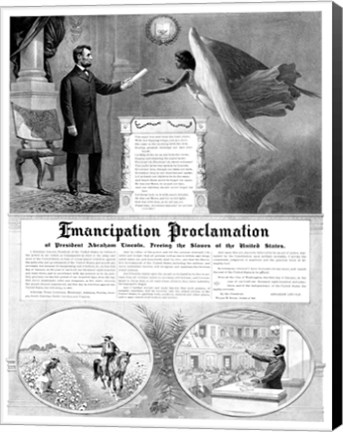 Framed President Abraham Lincoln and the Emancipation Proclamation Print