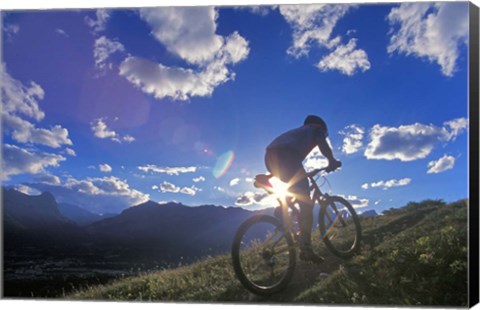 Framed Mountain Biker at Sunset, Canmore, Alberta, Canada Print