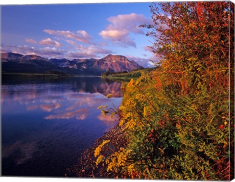 Framed Maskinonge Lake with mountains in the background, Waterton Lakes National Park, Alberta Print