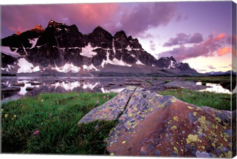 Framed Ramparts Viewed in Reflection, Tanquin Valley, Jasper National Park, Alberta, Canada Print