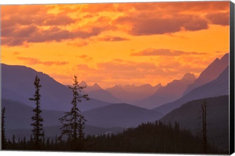 Framed Alberta, Baniff NP, Sunset on Mountain ridges Print