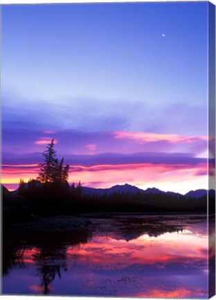 Framed Crescent Moon Over Vermillion Lake in Banff National Park, Alberta, Canada Print