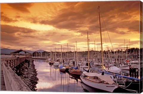 Framed Boats at Sunset, Comox Harbor, British Columbia Print