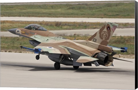 Framed F-16C Barak of the Israeli Air Force landing at Hatzor Air Force Base Print