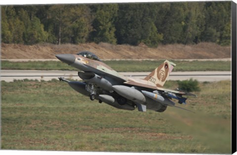 Framed F-16C Barak of the Israeli Air Force taking off from Hatzor Air Force Base Print