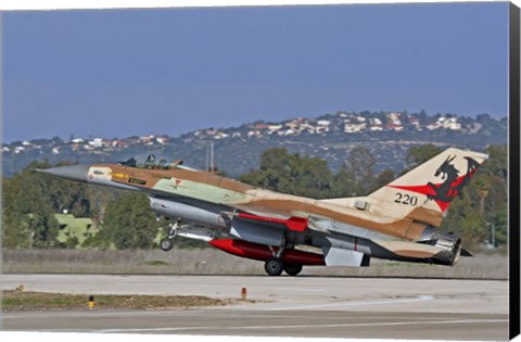 Framed F-16A Netz of the Israeli Air Force landing at Ramat David Air Force Base Print