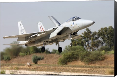 Framed F-15C Baz of the Israeli Air Force landing at Tel Nof Air Force Base Print