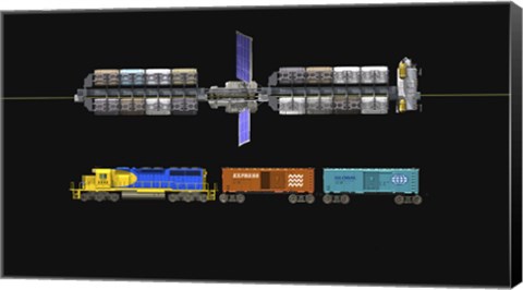 Framed Lunar space elevator compared to a locomotive Print