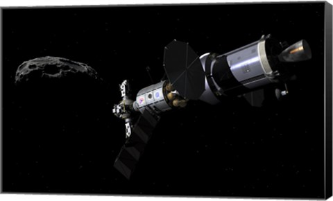 Framed Deep Space Mission Vehicle approaching an asteroid Print