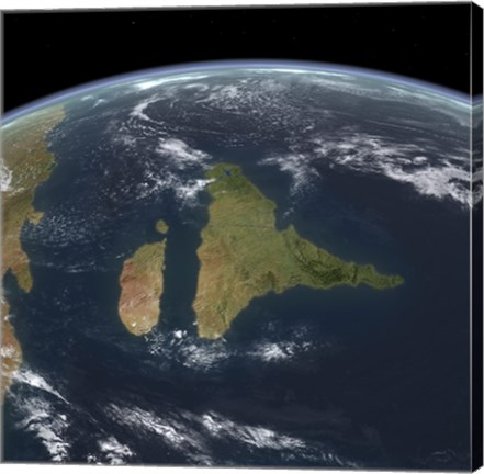 Framed View of the Indian subcontinent during the Late Cretaceous period Print