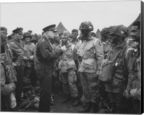 Framed General Dwight D Eisenhower with Soldiers of the 101st Airborne Division Print