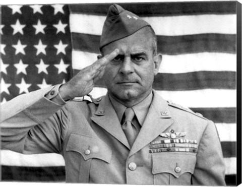 Framed General James Jimmy Doolittle Saluting with The American Flag Print