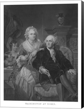 Framed President George Washington and His Family (black and white portrait) Print