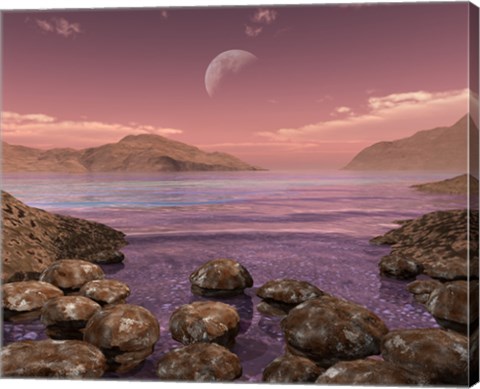 Framed Artist&#39;s Concept of Archean Stromatolites on the Shore of an Ancient Sea Print