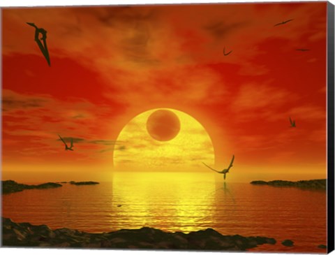 Framed Flying life Forms Grace the Crimson Skies of the Earth-like Extrasolar Planet Gliese 581 C Print