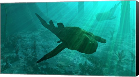 Framed Armored Bothriolepis Glides Along the Bottom of a Flooded Plain Print