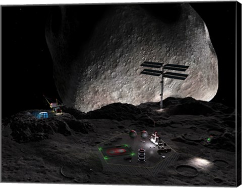 Framed Artist&#39;s Concept of a Mining Settlement on the Double Asteroid 90 Antiope Print