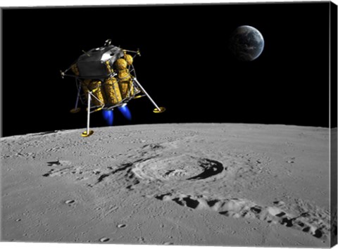Framed Lunar Lander Begins its Descent to the Moon&#39;s Surface Print