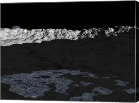 Framed Illustration of a Deep Crater on the Surface of the Moon Print