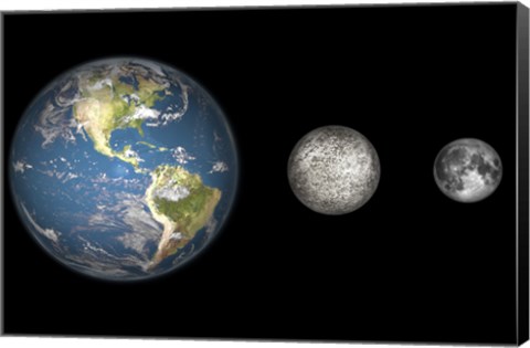 Framed Artist&#39;s Concept of the Earth, Mercury, and Earth&#39;s moon to Scale Print