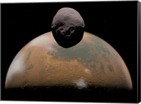 Framed Artist&#39;s Concept of Mars and its Tiny Moon Phobos Print