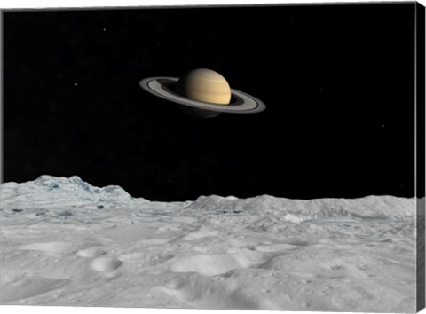 Framed Artist&#39;s concept of Saturn as seen from the Surface of its Moon Lapetus Print