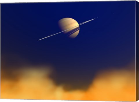 Framed Artist&#39;s concept of Saturn Amongst the Hydrocarbon Haze of its Moon Titan Print