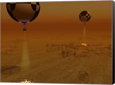 Framed Pair of Balloon-Borne Probes Leisurely Survey the Surface of Titan Print