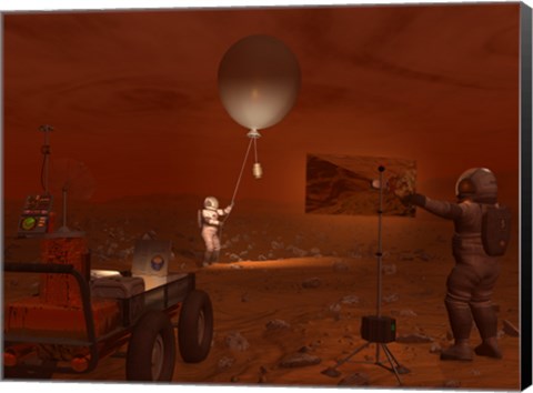 Framed Astronauts Release a Weather Balloon on the Surface of Titan Print