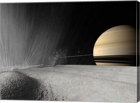 Framed Illustration of a Geyser Erupting on the Surface of Enceladus Print