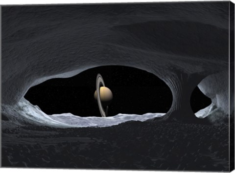 Framed Artist&#39;s Concept of how Saturn might appear from within a Hypothetical Ice Cave on Lapetus Print