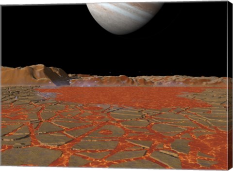 Framed Artist&#39;s concept of a view Across a Pool of Lava on the Surface of Lo, Towards Jupiter Print