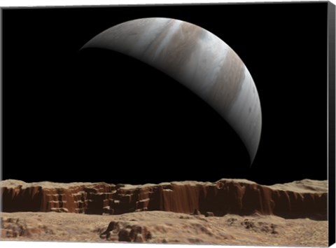 Framed Artist&#39;s Concept of a View Towards Jupiter Across the Surface of Lo Print