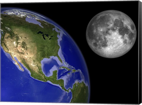 Framed Artist&#39;s Concept of the Earth and its Moon Print