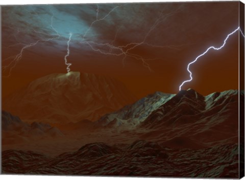 Framed Artist&#39;s concept of Lightning in Venus&#39; clouds Print